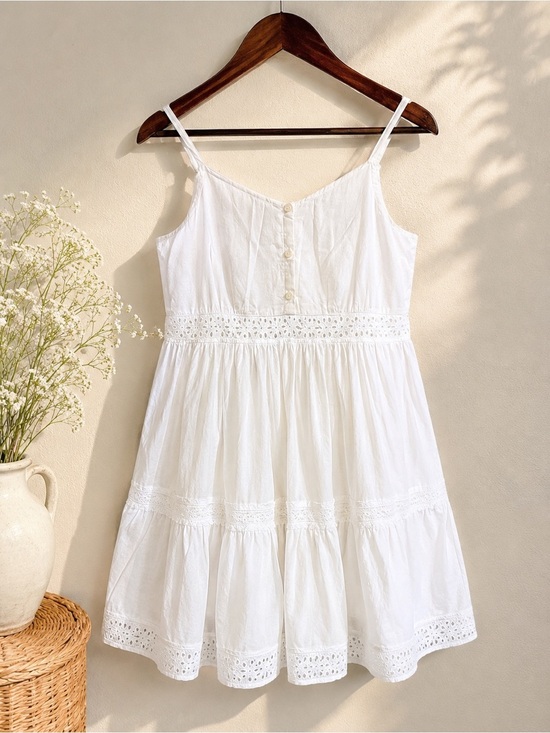 GAP Dresses & Skirts - GAP White Eyelet Lace Mini Dress Cottagecore Boho Milkmaid XXL
